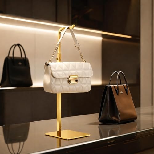 pickpiff Adjustable Table Banner Stands & Purse Holders, Shiny Gold | Height-adjustable tabletop holder displays handbags in closets, on desks or in retail stores. - size: 1 Pack