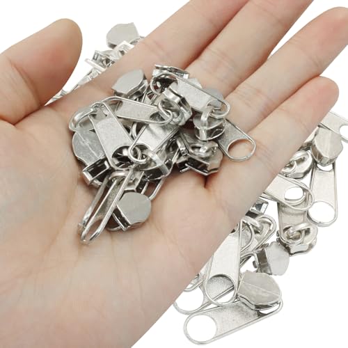 Piutouyar 100 Pack #5 Zipper Sliders Replacement, Silver | Zipper Pulls Bulk, For Nylon Coil Zippers Repair Kits, For Luggages Jacket Purses Bags