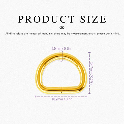 Swpeet 150Pcs 1/2 Inch - 13mm Gold Multi-Purpose Metal D Ring Semi-Circular D Ring for Hardware Bags Ring Hand DIY Accessories (Gold, 1/2 Inch) - color: Gold, size: 1/2 inch