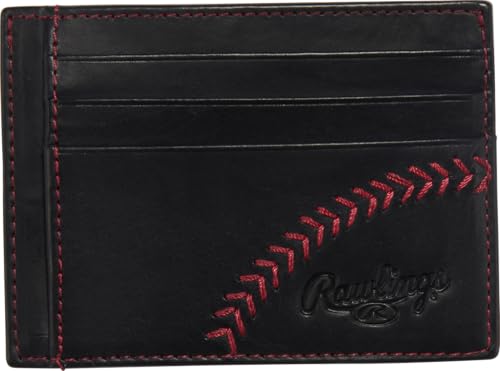 Rawlings | Men's Front Pocket Wallet Collection | Genuine Leather | Multiple Styles & Colors - color: Black | Cash Pocket | Baseball Stitch