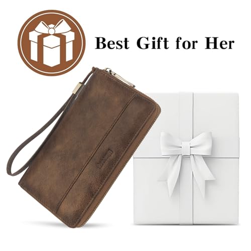 Leather Wallet Women,RFID Blocking Wristlet Wallet(khaki) | Large Capacity Design With 12 Credit Card Slots,Zip Coin Pocket,Cash Pocket,Detachable Wristlet,Daily Shopping Travel Wallet - color: a5-khaki