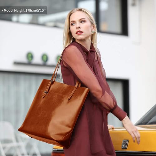 Kattee Vintage Genuine Leather Tote Shoulder Handbag for Woman - color: Brown