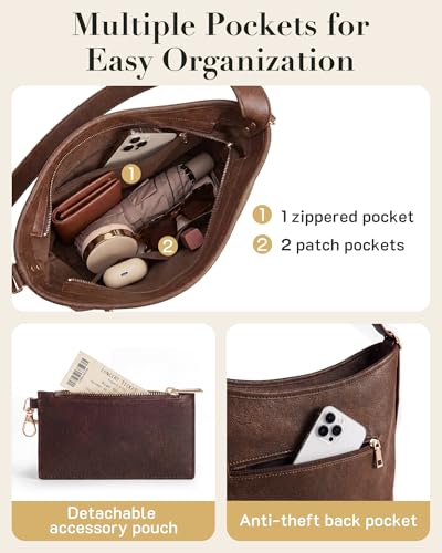 Missnine Hobo Bag for Women PU Leather Purses, Multi-pocket Crossbody Handbags with Zipper,Shoulder Bags Tote Purse - color: Coffee
