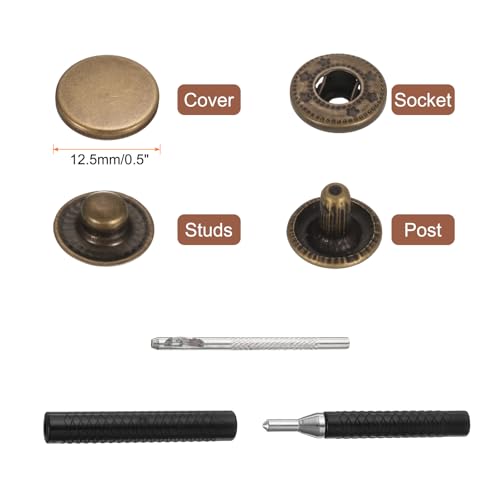 HARFINGTON 25 Set Leather Snap Fasteners Kit 12.5mm Metal Snap Button Press Studs Leather Rivets Snaps with 3 Setter Tools for Clothes Jackets Jeans Wears Bags, Bronze - color: Bronze, size: 12.5mm