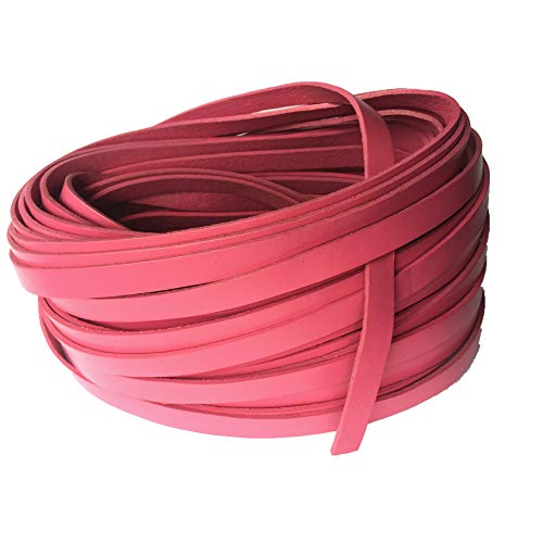 Glory Qin 5 Yards 10mmx2mm Genuine Cow Hide Flat Leather Strip, 10mm Wide Real Leather Craft for Jewelry Making LeatherRush (Pink) - color: Pink