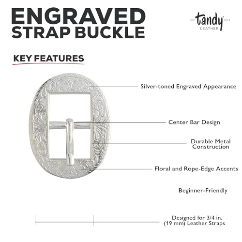 Tandy Leather Engraved Strap Buckle - Secure and Reliable Design Adds Classic Detail to Leather Craft Projects for Stylish Finish - Fits Belts, Guitar Straps, Bags, Harnesses - 3/4 Inch