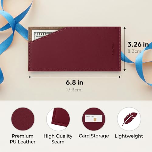 PU Leather Card & Cash Envelope for Travel and Budgeting -Burgundy | Reusable Money Holder, Stylish Leather Money Envelope - color: Burgundy