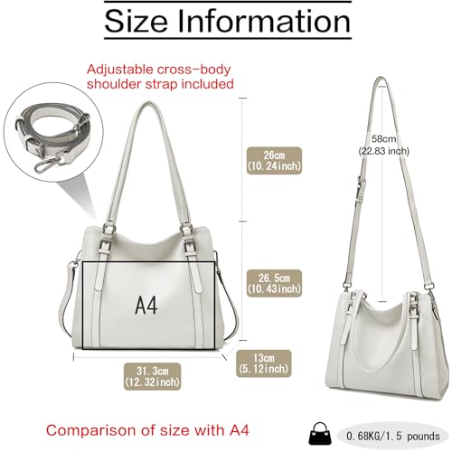 FOXLOVER Purses for Women Hobo Bag Designer Slouchy Tote Handbags - color: 02 White