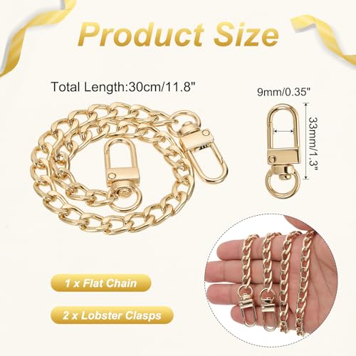 uxcell 11.8" Flat Purse Chain Strap, Gold Shoulder Straps Chains Metal Handbag Replacement Belt with 2 Pcs Metal Lobster Swivel Trigger Clips Style1 for Cross Body Wallet Bag - color: Gold, size: 11.8"