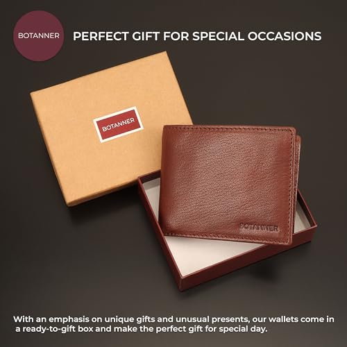 Genuine Leather Bifold Mens Wallet RFID Blocking 5 Credit Card Slots 1 ID Window 2 Sections for Bills 2 Additional Slots | Choco - color: Choco, size: 5 Card + 1 ID