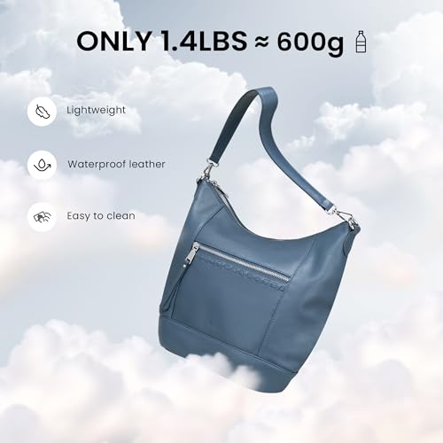 befen Genuine Leather Crossbody Hobo Purse for Women Soft Lightweight Leather Handbags with 2 Removable Straps - color: Blue