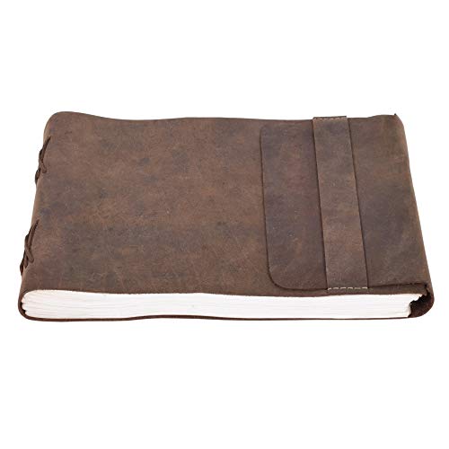 Leather Drawing Journal Daily Travel Diary, Antique Handmade Vintage Bound Rustic Writing Notebook, Genuine Leather- Quality Unlined/Blank Cream Paper, Art Sketchbook, 7x10 Inches-Brown - style: 7x10 Inches - Cream Unlined