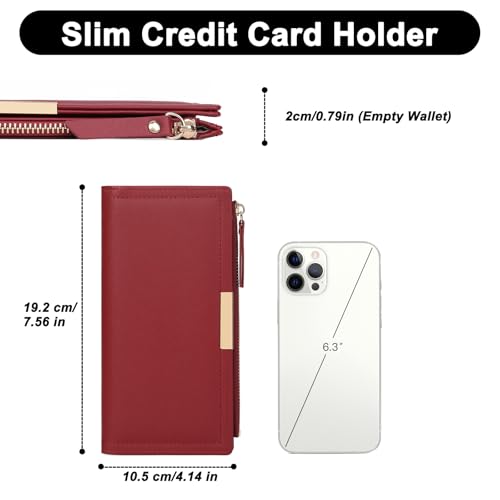 Slim Women's Wallet Ladies Credit Card Holder Bifold RFID Blocking - color: A02 Red
