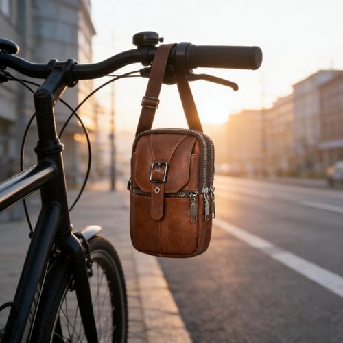 Multifunction Leather Messenger Bag Pure Handbag Fashion Pouch Shoulder Crossbody Bag Brown Genuine Cowhide Leather 4 Pockets 7.48 x 3.93 x 2.36 inches