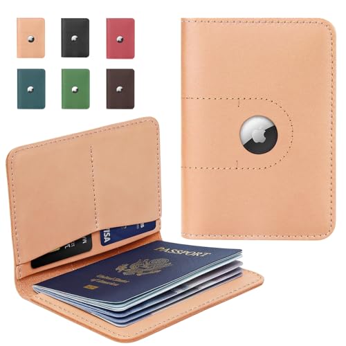 ALLIVE Passport Holder for Travel, Genuine Leather Passport Cover Wallet with AirTag Slot for Women and Men, Travel Must Haves Airport Essentials, Travel Gifts, Beige - color: Beige