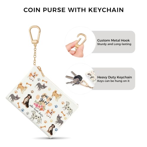 Cute Dogs Keychain Coin Purse for Women, Small Change Pouch | Zipper Key Chain Purse, Little Mini Zip Pocket, PU Leather, Travel Wallet for Girls, Coin Cash Holder, Key Ring, Women Gifts - color: Cute Dogs