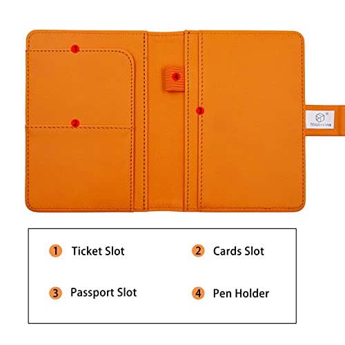 Melsbrinna Premium Leather Passport Holder Covers Case, Waterproof Rfid Blocking Travel Wallet Passport Holder with Pen Holder, Cute Passport Book for Women/Men - color: AO-Orange