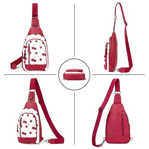 CLUCI Crossbody Bags for Women Men,Leather Sling Bag Cross Body Backpack for Woman Gifts for Women Birthday Unique - color: 1-1 Cherry