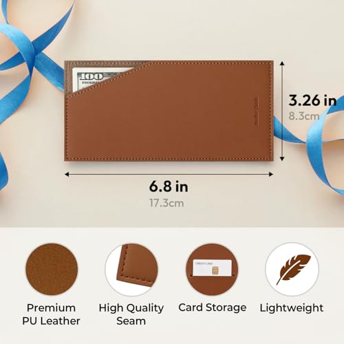 PU Leather Card and Cash Envelope for Travel and Budgeting - Brown | Reusable Money Holder, Stylish Leather Money Envelope - color: Brown