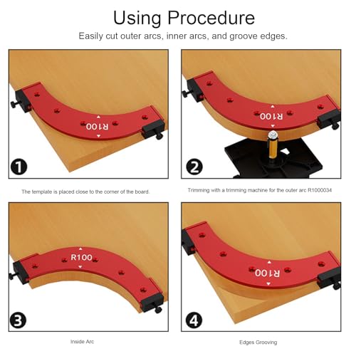 Jiawu Radius Jig Router Templates, Set of 5 (R100 R150 R200 R250 R300), Aluminum Alloy Corner Rounding Jig for Router, Woodworking Corner Radius Template for Cabinet, Wardrobe, Furniture, Door
