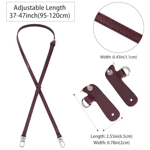 Purse Straps Replacement, Leather Handbag Crossbody Shoulder Strap Kit Adjustable for Mini Longcamp Tote Bag Women - color: Bordeaux