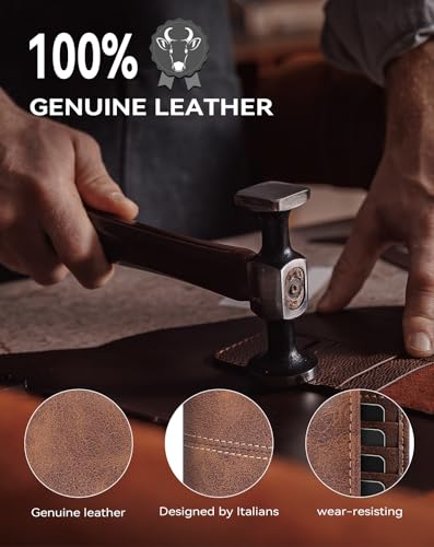 Swallowmall Wallet for Men RFID Blocking Genuine Leather Mens Wallets Bifold with 2 ID Window 13 Card Slots brown-417 - color: brown-417