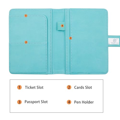 Melsbrinna Premium Leather Passport Holder Covers Case, Waterproof Rfid Blocking Travel Wallet Passport Holder with Pen Holder, Cute Passport Book for Women/Men - color: AW-Lake Blue