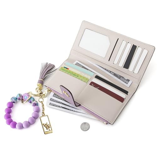 Womens Wallet RFID Blocking Slim Thin Floral Pattern | Card Holder Bifold with Coin Zipper Pocket Long Ladies Wallets for Girls Purple - color: Purple