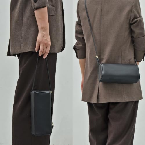 DONNAIN Premium Full Grained Leather Crossbody Purses and Barrel Bag - color: Black