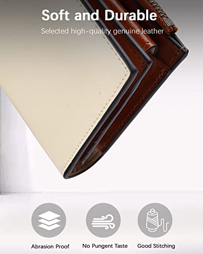 BOSTANTEN Womens Leather Wallet RFID Large Capacity Credit Card Holder | 20 Card Slots, Phone Holder, Zipper Coin Pocket, Clutch Wallet, Long Bifold, Ladies Gifts, Beige-Brown - color: C-Brown＆Beige