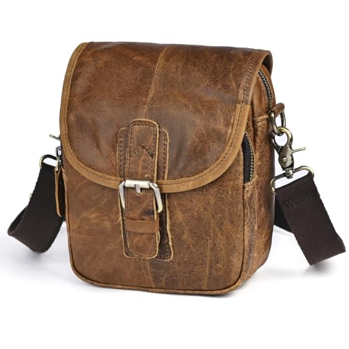 Water Resistant Canvas + Leather Hiking Riding Travel Fanny Waist Pack Small Phone Pouch For Men Women FB811-29 (1168 Brown) - color: 1168-Brown