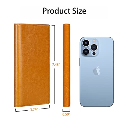 Ultra Slim Thin Leather Women Wallet RFID Blocking Credit Card Holder Bifold Long Ladies Billfold - color: 1-waxed Yellow