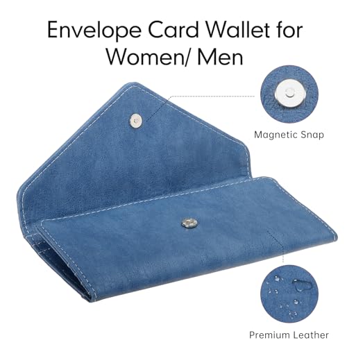 RFID Blocking Envelope Wallet, Vegan Leather Ultra Slim Trifold Multi-Card Holder with 2 ID Windows, Zippered Coin Pocket, Haze Blue - color: Haze Blue