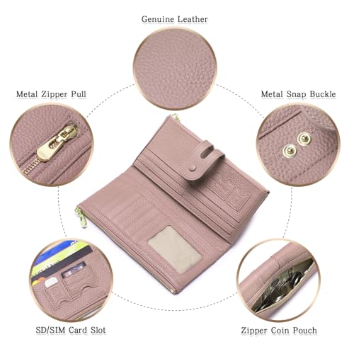 Large Capacity Wallets for Women Soft Leather RFID Blocking Long Wallet Ladies Bifold Clutch Purse Credit Card Holder with Double Zipper Pocket ID Window,LightPurple - color: LightPurple