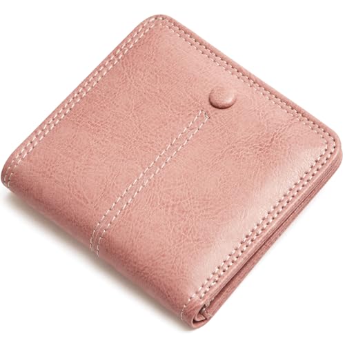 TFKGS Slim Wallet for Women RFID Wallet Women Small Wallets Woman Thin Credit Card Holder RFID Blocking Bifold Compact Pocket Ladies Leather Pink Mini Purse - color: 4-Upgrade-Wax-Pink