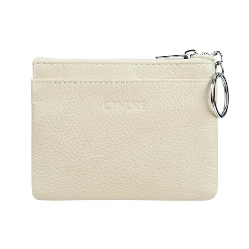 Women Genuine Leather Coin Purse Small Keychain Change Wallet - color: Beige
