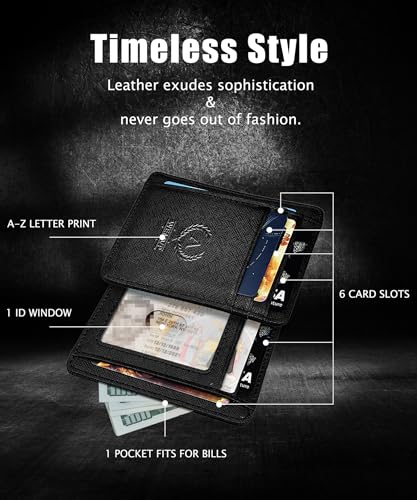 Personalized Initial Card Wallet - Deep 3D Embossed Floral Leather Slim RFID Blocking Holder, Ultra-Thin 0.54cm Custom Monogram Gift for Men & Women (A,Onyx Black) - color: Onyx Black