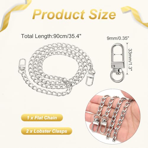 uxcell 35.4" Flat Purse Chain Strap, Silver Shoulder Straps Chains Metal Handbag Replacement Belt with 2 Pcs Metal Lobster Swivel Trigger Clips Style1 for Cross Body Wallet Bag - color: Silver, size: 35.4"