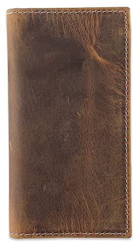 F&L CLASSIC Men's RFID Vintage Look Genuine Leather Long Bifold Wallet Checkbook Wallets,buffalo wax vintage leather,240 wax brown w/white stitching - color: buffalo wax vintage leather w/white stitching
