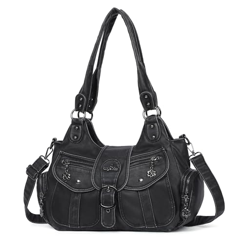 Angel Kiss Hobo Bags for Women Vegan Leather Shoulder Purses and Handbags Ladies Roomy Tote Bags Purse with Crossbody Strap - color: 1-black