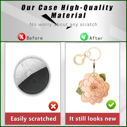 BORKUANA PU Leather Keychain holder Protective Case Compatible with AirTag - color: Camellia C