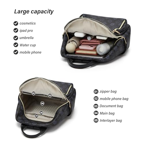 Makes Mini Backpack for Women, Small Casual Backpacks Daily Travel Bag 2pcs | Small Bookbag,Work Travel School PU Leather Shoulder Bag Mochilas Para Mujer Rucksack Gifts for Lady Girls Mother Wife - color: Black Flower