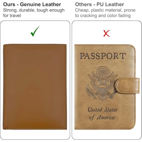 Light Brown RFID Genuine Leather Passport Wallet - color: Light Brown