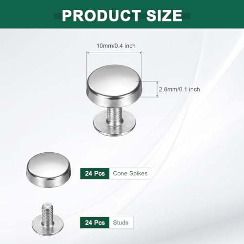 uxcell 24 Pcs Flat Head Button Stud 10mm Screw Back Rivets Stud Set Round Purse Feet Metal Studs Rivet Nailhead Buckle Button Rivet for DIY Leather Crafts Belt Strap, Silver - color: Silver, size: 10mm