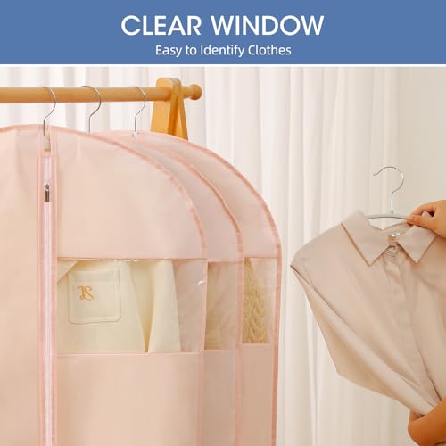 43" Suit Bags for Closet Storage and Travel, Pink Garment Bags for Hanging Clothes, Women’s Suit Cover Bags with Clear Window for Coats, Jackets, Shirts(2 Pack) - color: Pink, size: 43" - 2 Pack