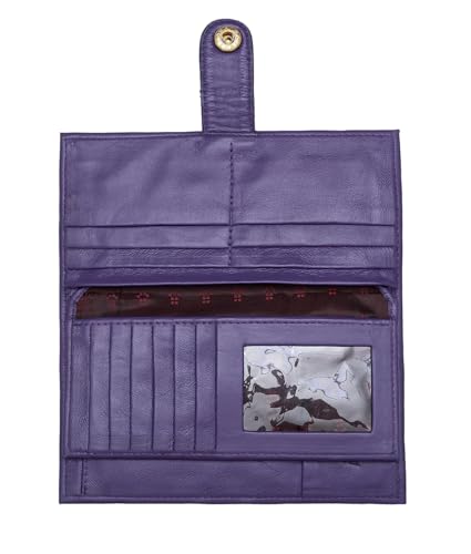 Women’s Genuine Leather Wallet – Slim Design with Secure Snap Multiple - Card Slots & Interior Zipper Pocket (Purple) - color: Purple