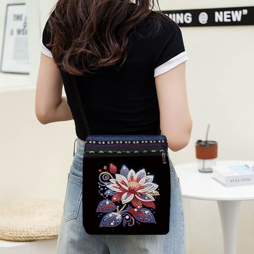 LSQFS 5D DIY Diamond Painting Crossbody Bag, Colorful Floral Pattern, Adjustable Strap & Zipper, Partial Drill Craft Kit for Women, Perfect for Shopping & Daily Use - color: pink