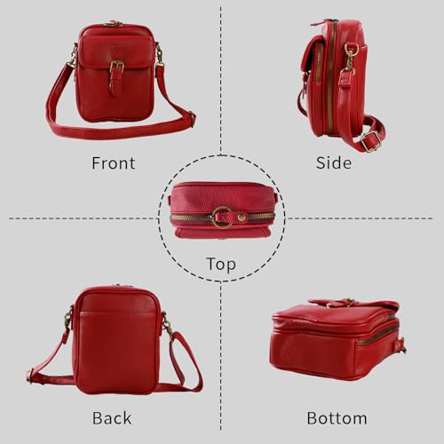 Leather Crossbody Bag for Women,Anti-Theft Messenger Bag with Large Capacity,Built-in Purse Card Slots Shoulder Sling Bag - color: Red