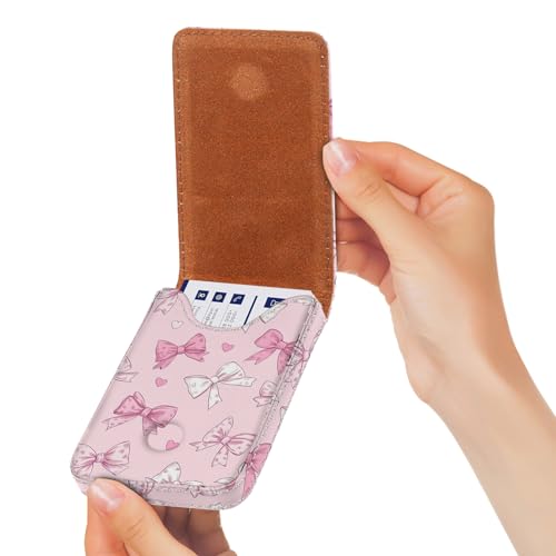 Business Card Holder, PU Leather Printing Business Card Case Pocket with Magnetic Shut, Portable Business Card Carrier Holder for Women or Men (Bow) - color: Bow