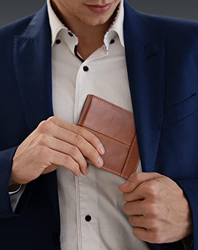 Swallowmall Wallet for Men RFID Blocking Genuine Leather Mens Wallets Bifold with 1 ID Window 15 Card Slots redbrown - color: redbrown